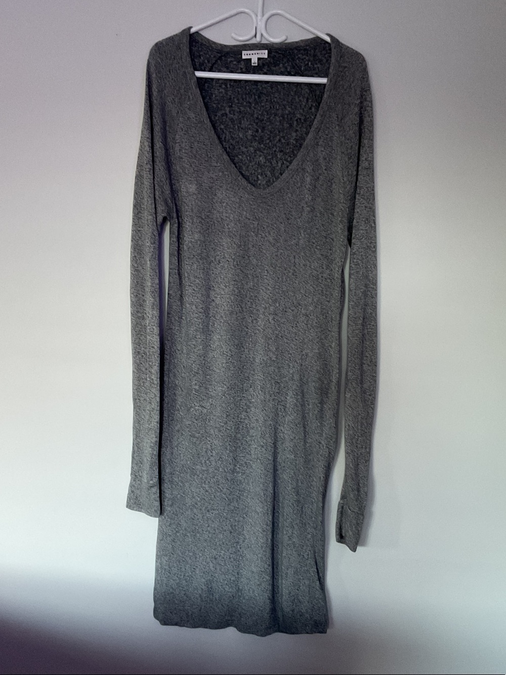 Long Sleeve Blue/Gray V-Neck Knit Dress